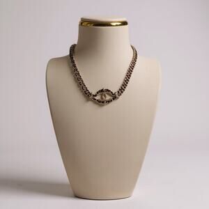 Chanel Vintage Gold Burgundy Leather CC Necklace